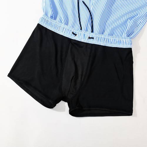 MADHERO Mens Swim Trunks with Compression Liner 2 in 1 Quick Dry Swimming Shorts Swimwear Light Blue Stripe Size L - Image 4