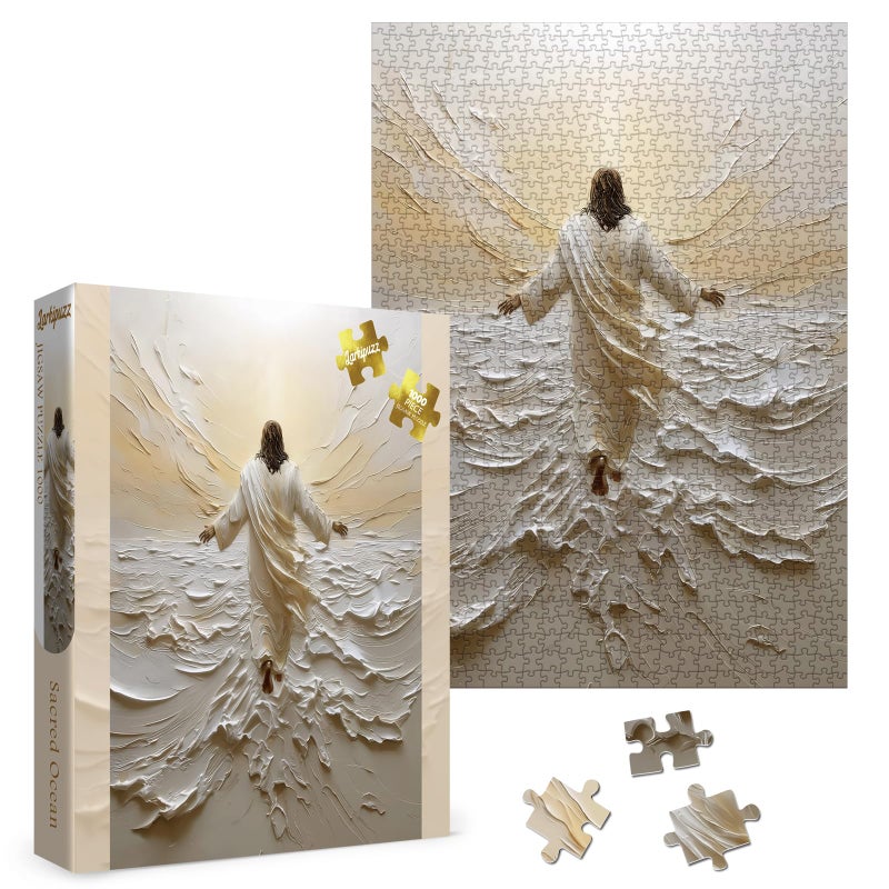 Larkipuzz Christian Jesus Aesthetic Puzzles for Adults 1000 Pieces White Religious Ocean Jigsaw Puzzle Difficult Challenging Art Puzzles - Image 3