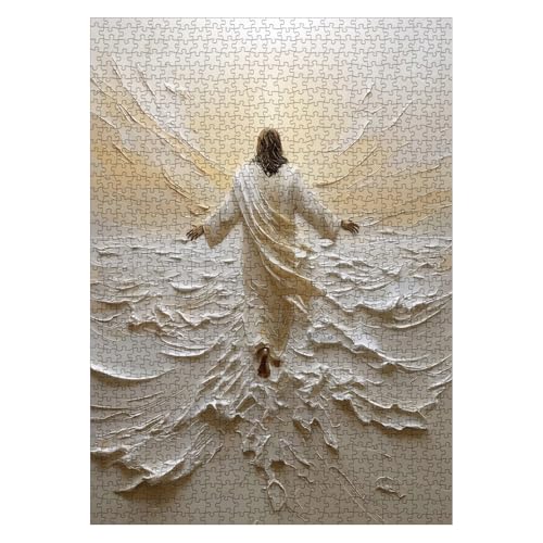 Larkipuzz Christian Jesus Aesthetic Puzzles for Adults 1000 Pieces White Religious Ocean Jigsaw Puzzle Difficult Challenging Art Puzzles - Image 5