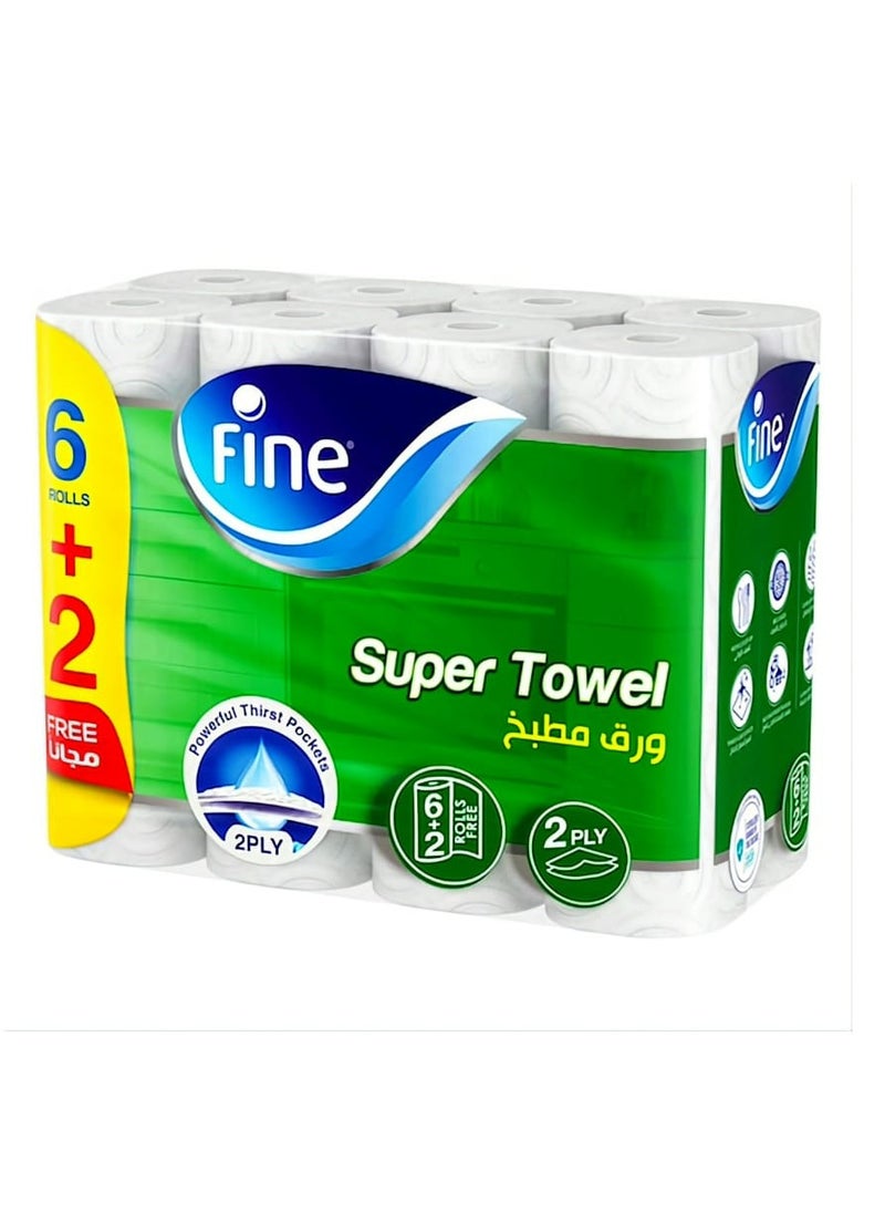 Fine Fine Super Towel Kitchen Tissue roll 45 sheets x 2 Ply, 8 Rolls  - Image 1