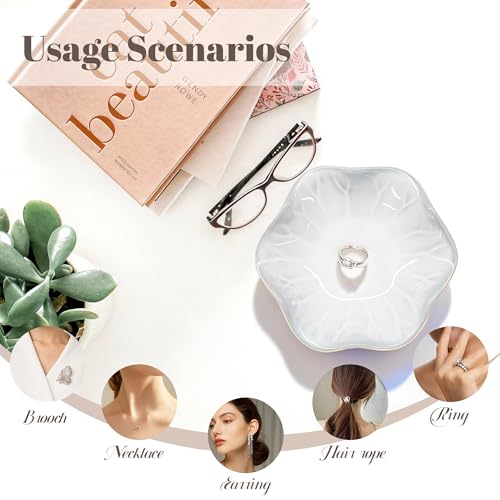 AmaCielo Ceramic Jewelry Tray, Ring Dish, Key Bowl Ceramic Tray 4.33 Inch, Ttrinket Dish Jewelry Dish, Desktop Decoration, Gifts for Mother Girlfriend Daughter,Mother's Day Gift (1Pcs-Lotus Leaf) - Image 3