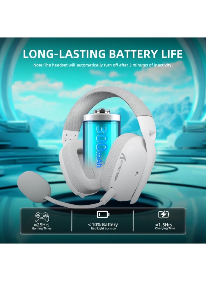 ATTACK SHARK L80PRO Wireless Gaming Headset, Lightseed Tech, Built-in & Detachable Dual Microphone, Lightweight Tri-Mode Headphones (2.4GHz USB-C & USB-A Dongle / Bluetooth / Wired) for PC, Mac, Switch, Windows – White - Image 4