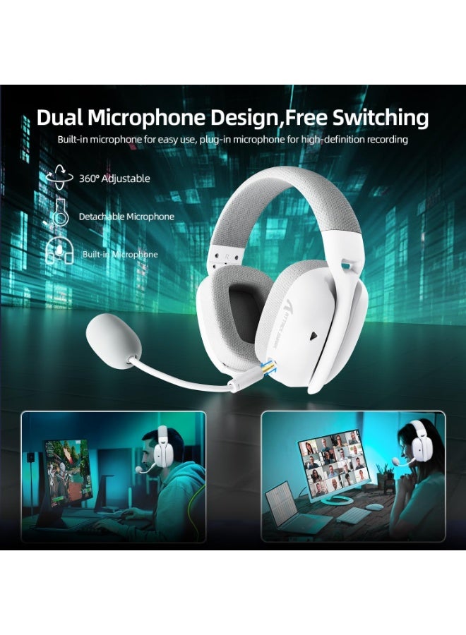 ATTACK SHARK L80PRO Wireless Gaming Headset, Lightseed Tech, Built-in & Detachable Dual Microphone, Lightweight Tri-Mode Headphones (2.4GHz USB-C & USB-A Dongle / Bluetooth / Wired) for PC, Mac, Switch, Windows – White - Image 5