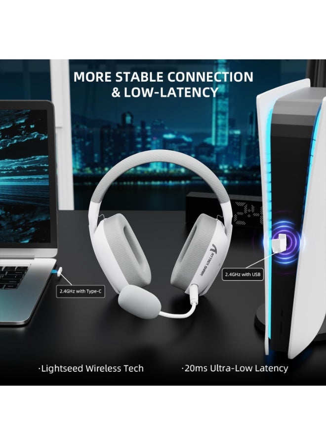 ATTACK SHARK L80PRO Wireless Gaming Headset, Lightseed Tech, Built-in & Detachable Dual Microphone, Lightweight Tri-Mode Headphones (2.4GHz USB-C & USB-A Dongle / Bluetooth / Wired) for PC, Mac, Switch, Windows – White - Image 2