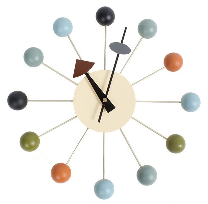 BALL CLOCK IN MULTICOLOR PAINTED SOLID WOOD NON TICKING DECORATIVE MID CENTURY MODERN SILENT WALL CLOCKS RETRO DESIGN FOR HOME KITCHEN LIVING ROOM OFFICE ETC