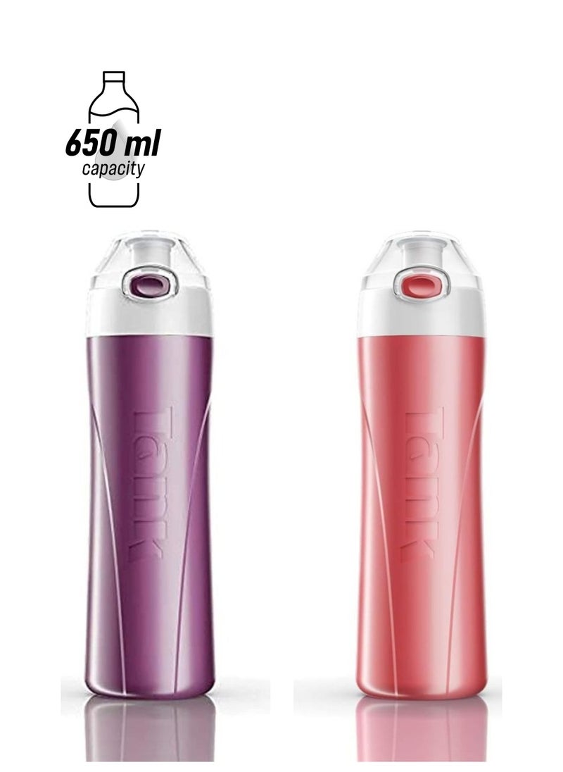 TANK 2-Piece Plastic Water Bottle Set Pink/Purple 650ml  - Image 1