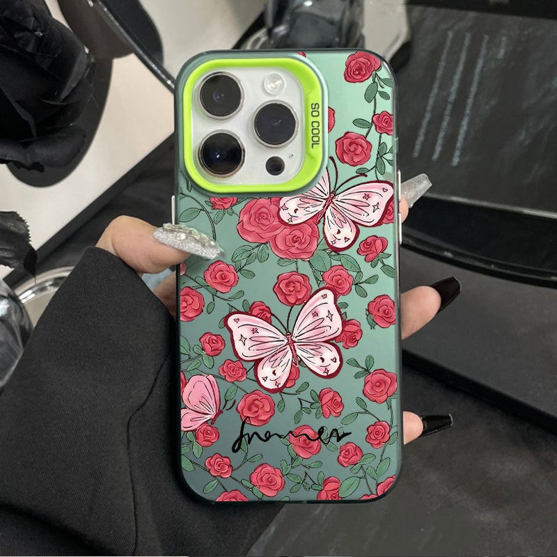 Apple iPhone 16 Pro phone case, TPU shockproof, stylish, colorful rose and butterfly anti-drop phone case.