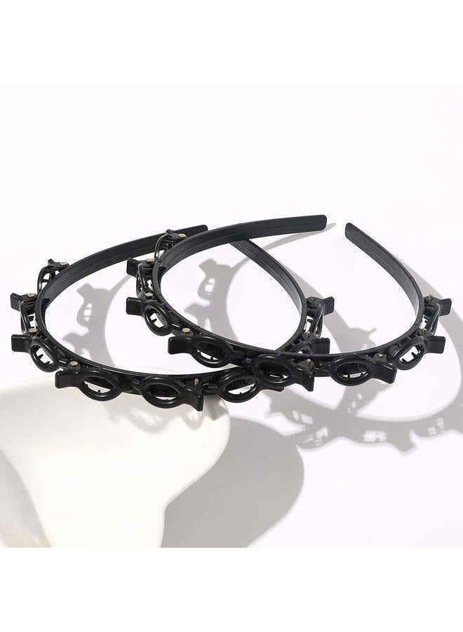 Ivyu Headbands for Women Head bands for Girls Thin Plastic Headband with Clips Hair Bands Fashion Braided Headbands Double Layer Twist Plait Hair Tools Double Bangs Hairstyle Hairpin for Work out Black - Image 5