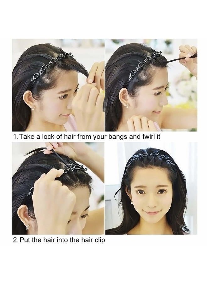 Ivyu Headbands for Women Head bands for Girls Thin Plastic Headband with Clips Hair Bands Fashion Braided Headbands Double Layer Twist Plait Hair Tools Double Bangs Hairstyle Hairpin for Work out Black - Image 2