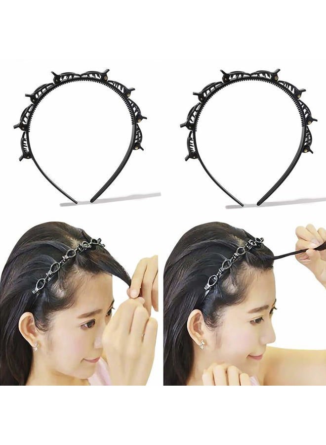 Ivyu Headbands for Women Head bands for Girls Thin Plastic Headband with Clips Hair Bands Fashion Braided Headbands Double Layer Twist Plait Hair Tools Double Bangs Hairstyle Hairpin for Work out Black - Image 1