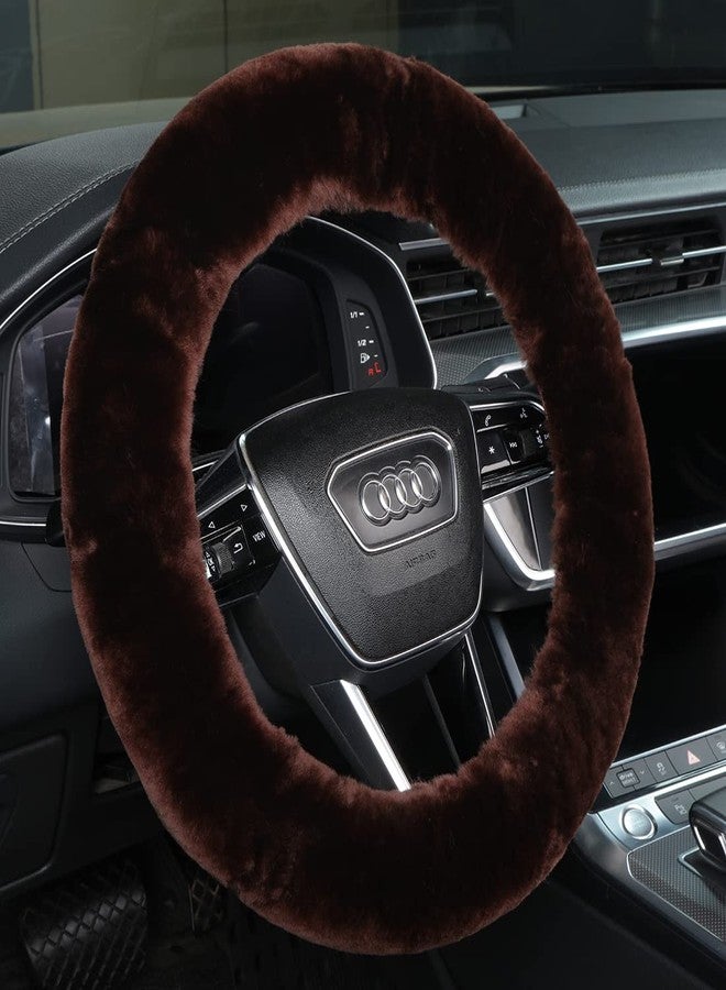 OGLAND Real Fur Fuzzy Wool Sheepskin car Steering Wheel Cover for Women and Men,Protector for Universal Steering Wheel 35CM-42CM, Anti-Slip,Comforting and Luxurious, Soft Texture Brown OG-SWC02 - Image 1
