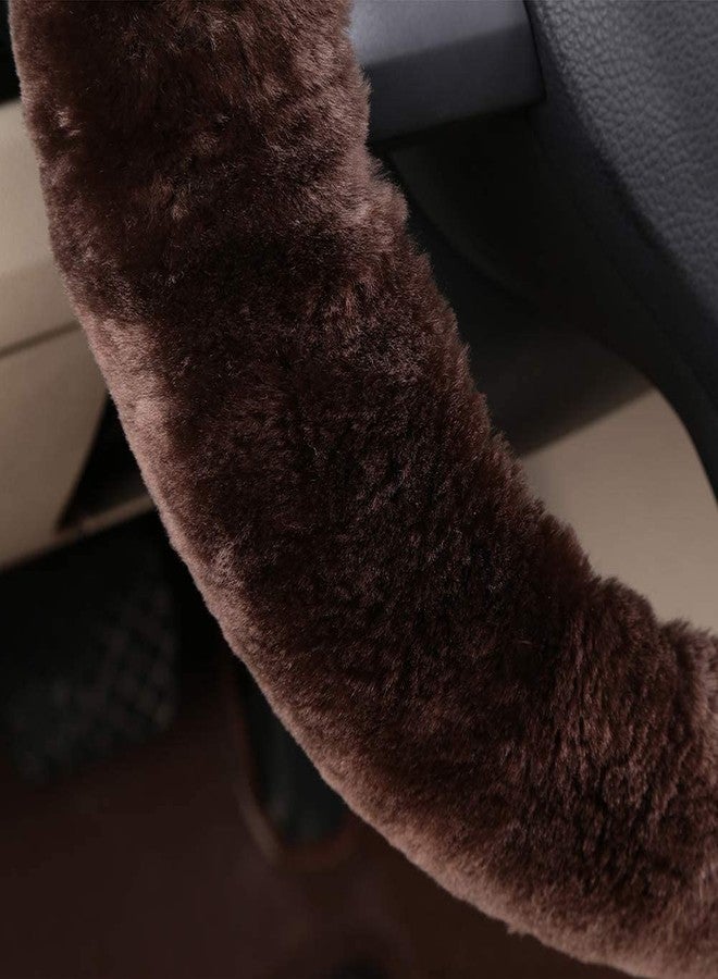 OGLAND Real Fur Fuzzy Wool Sheepskin car Steering Wheel Cover for Women and Men,Protector for Universal Steering Wheel 35CM-42CM, Anti-Slip,Comforting and Luxurious, Soft Texture Brown OG-SWC02 - Image 2