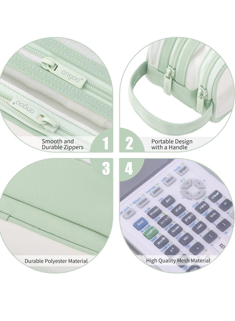 Excefore Large Capacity Pencil Case, Grid Mesh Pencil Case, 2 Compartment Pen Bag, Clear Handheld Pencil Pouch Transparent Makeup Bag for College School Office Teen Girl Boy Women Men Adult (Green) - Image 4