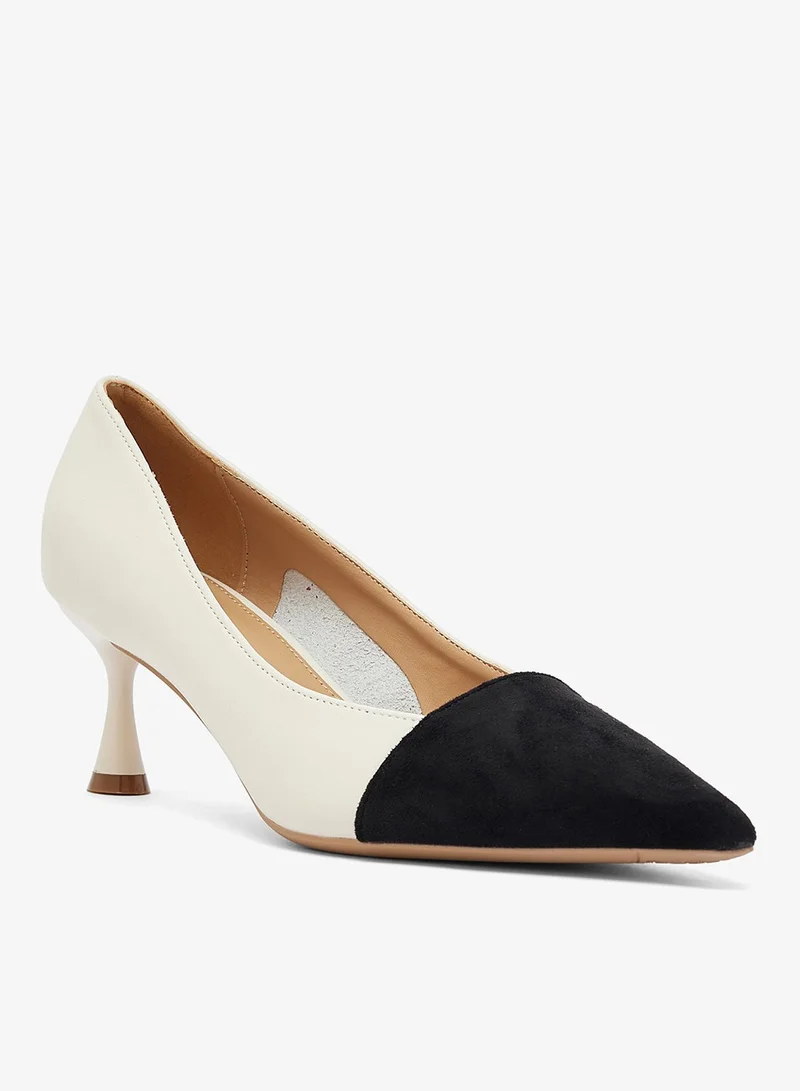 ELLA White Kitten Heel Suede Detail Pumps for Women | Best Price UAE