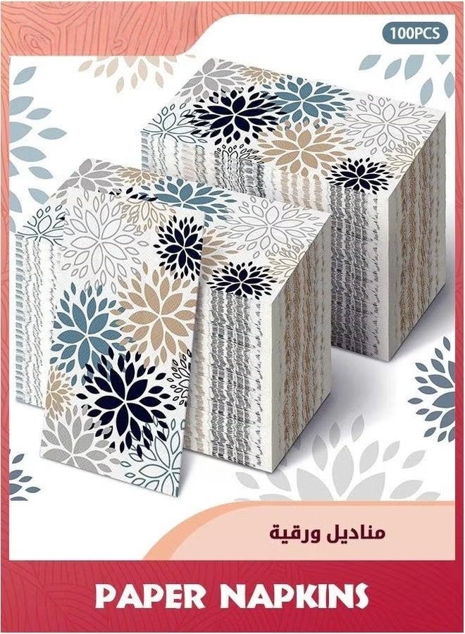 EETU 100 Pcs Floral Hand Paper Towel,Dahlia Flower Guest Napkins Spring Towels For Bathroom,Disposable Wedding Bridal Baby Shower Birthday Party - Image 1