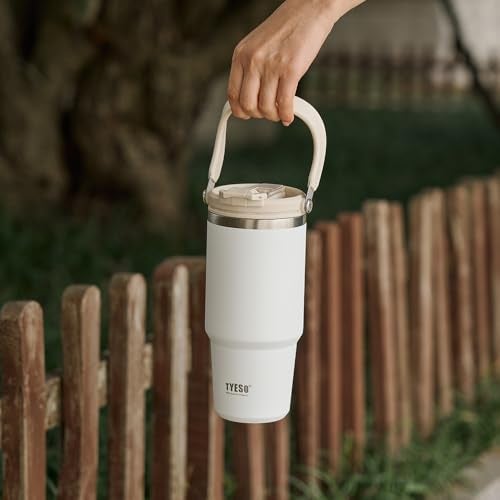 TYESO Tumbler with Flip Straw & Sip Lid, Vacuum Insulated Water Bottle, Double Wall Stainless Steel Coffee Cup Travel Mug Leak Proof (WHITE, 30 OZ) - Image 2