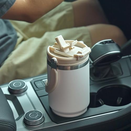 TYESO Tumbler with Flip Straw & Sip Lid, Vacuum Insulated Water Bottle, Double Wall Stainless Steel Coffee Cup Travel Mug Leak Proof (WHITE, 30 OZ) - Image 4