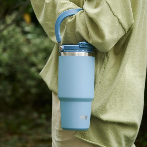 TYESO Tumbler with Flip Straw & Sip Lid, Vacuum Insulated Water Bottle, Double Wall Stainless Steel Coffee Cup Travel Mug Leak Proof (WHITE, 30 OZ) - Image 3