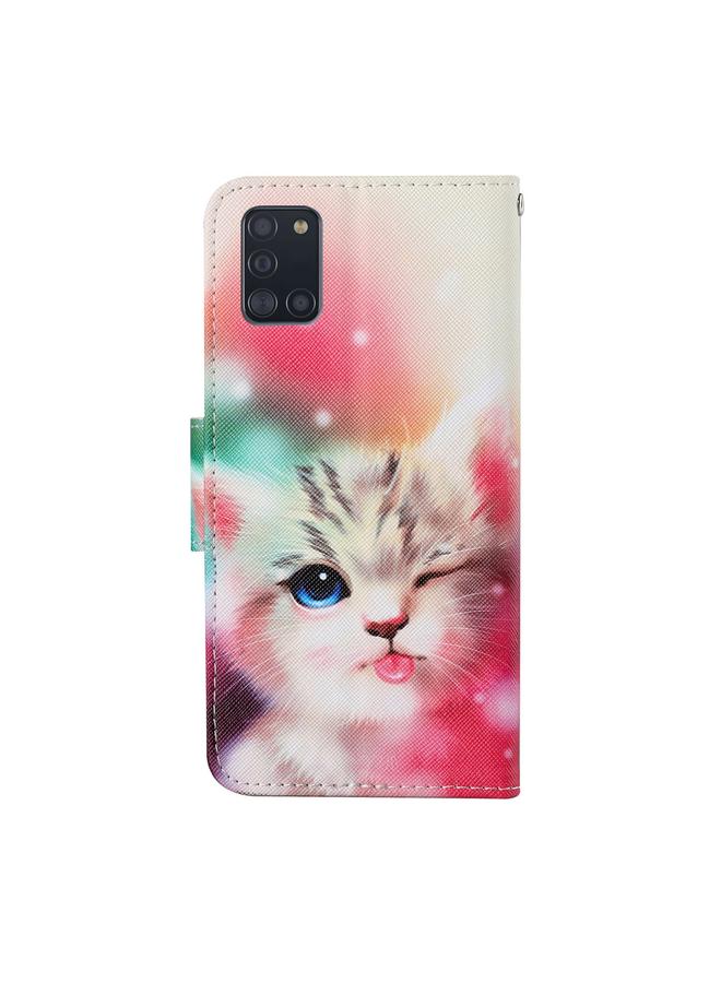 اس-توب جراب لهاتف Samsung Galaxy A31 بنمط رسم ملون، جراب جلدي قلاب أفقي مع حامل وفتحات للبطاقات ومحفظة وحبل - Image 3