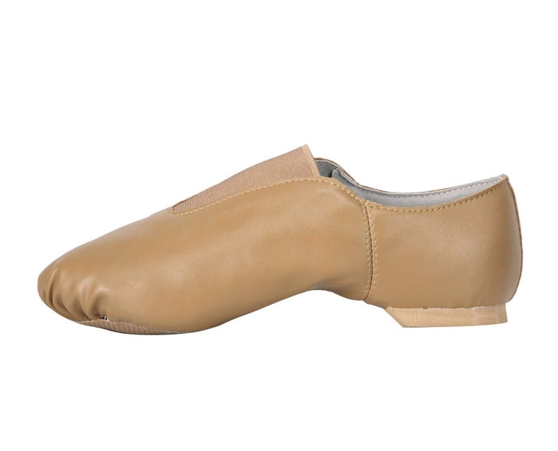 Linodes PU Leather Jazz Shoe Slip On Dance Shoes with Up Elastic for Girls and Boys (Toddler/Little Kid/Big Kid)-Brown-13M-Little Kid - Image 4