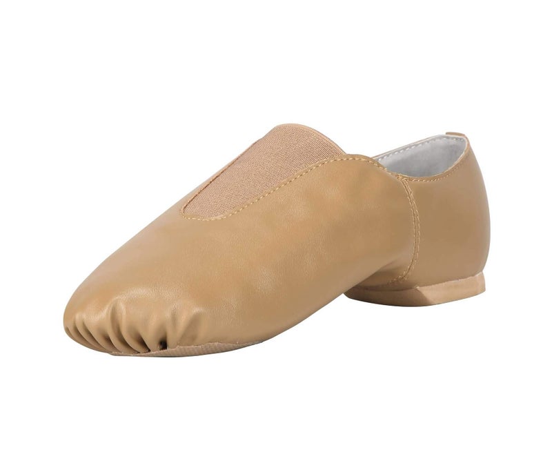 Linodes PU Leather Jazz Shoe Slip On Dance Shoes with Up Elastic for Girls and Boys (Toddler/Little Kid/Big Kid)-Brown-13M-Little Kid - Image 1