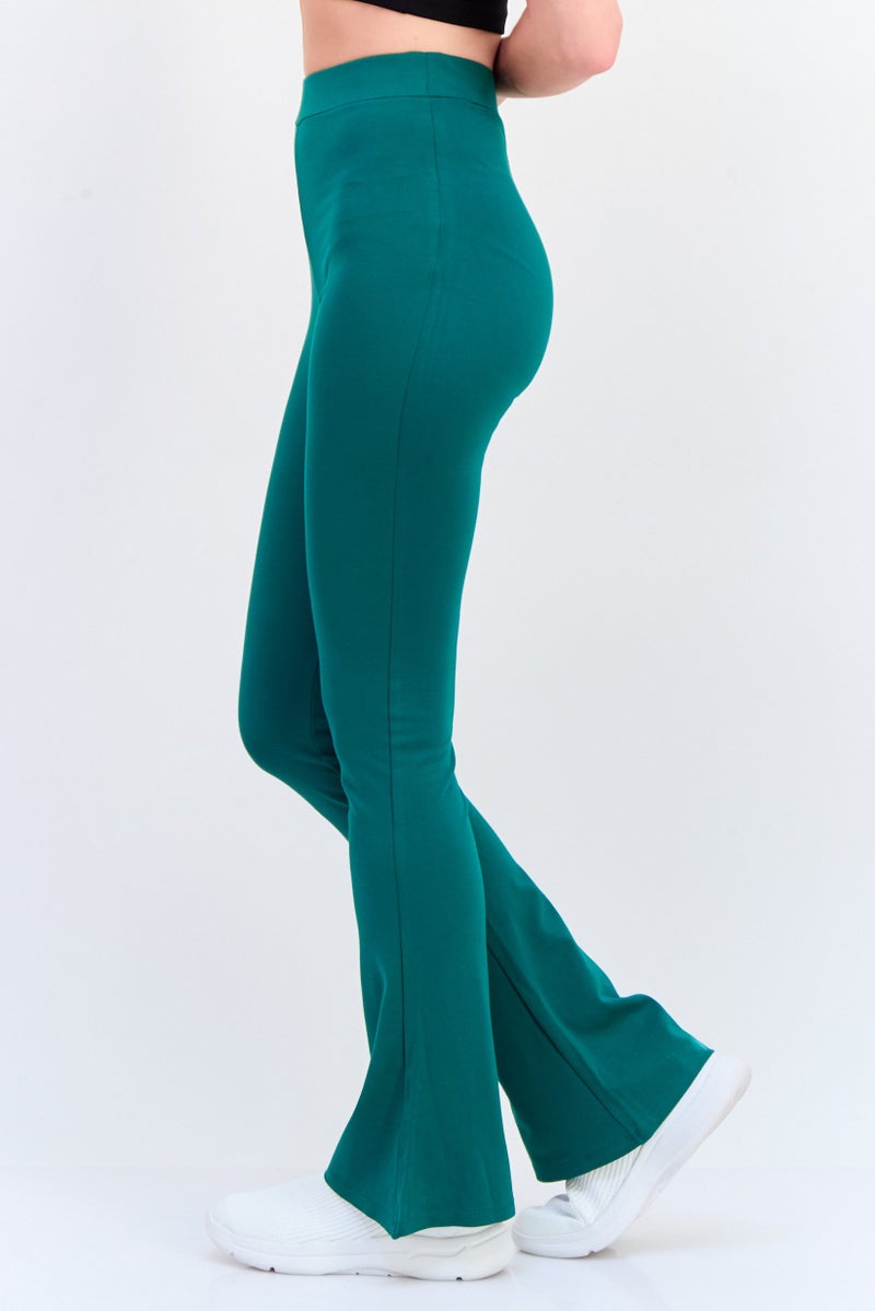 Reserved Women Regular Fit Plain Wide Leg Pants, Green - Image 2