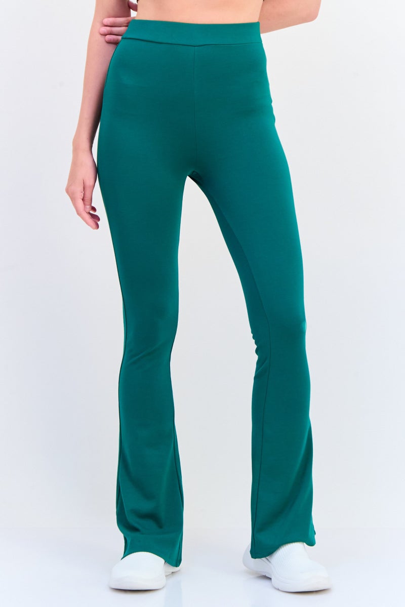 Reserved Women Regular Fit Plain Wide Leg Pants, Green - Image 1