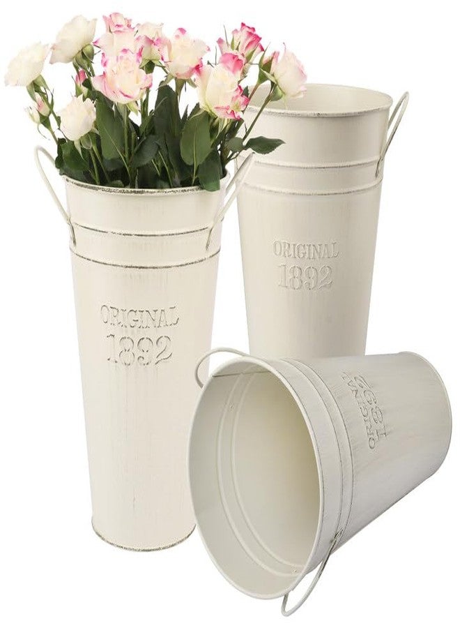 GENHAKON 3 PCS 12 Inch Rustic Galvanized Flower Vases, Farmhouse French Buckets for Beautiful Floral Arrangements, Home Decor or Weddings and Events - Image 1