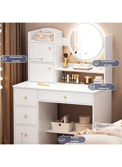 NKX Multifunctional Makeup Vanity Dressing Table, LED Mirror with Drawers and Chair 80 CM  - Image 2