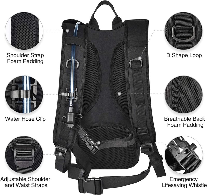 NOOLA 3L Hydration Backpack, Water Backpack with TPU Water Bladder, Tactical Hydration Pack for Men Women, Molle Water Backpack for Hiking, Biking, and Hunting, Black - Image 3