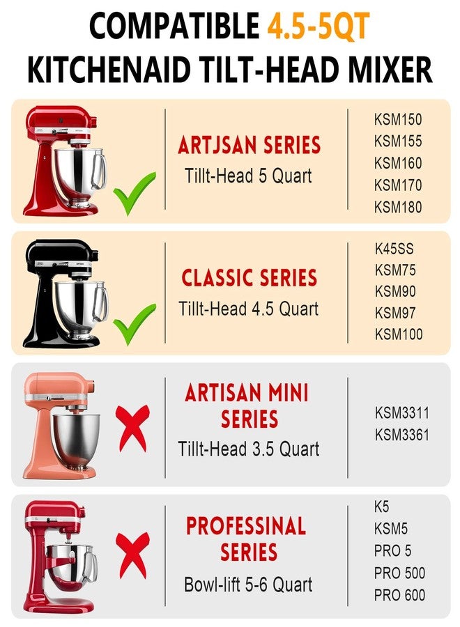 JEASOM 5 Quart Mixing Bowl for KitchenAid Stand Mixers, Food-Grade Stainless Steel Bowl with Handle & Clasp, Compatible with Tilt-Head 4.5-5 Qt Models - Fits K45, K45SS, KSM75, KSM150, KSM95 (Silver, 5QT) - Image 4