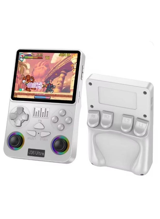 J36 Ultra Game Console 3.5 Inch Portable Retro Game Console Built-in 20000+ Games With 64GB Memory Card Video Games Console 20+ Supported Simulator Platform 3000mAh Battery IPS Screen Toys And Games For Kids And Adults WHITE