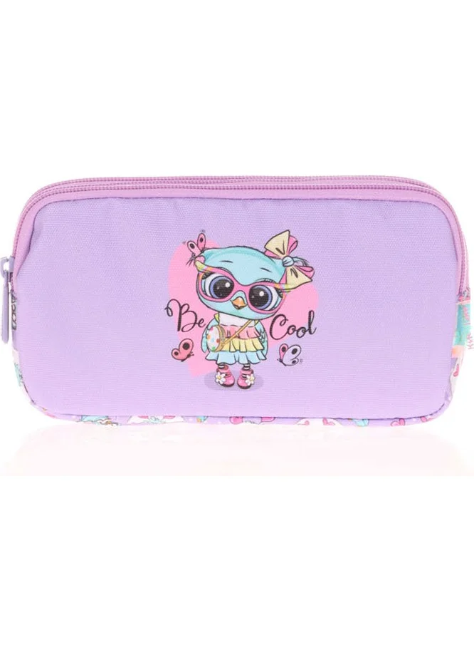 KAUKKO Kids&love 2 Piece Set Sequin-Patent Leather Owl Backpack and Pencil Bag