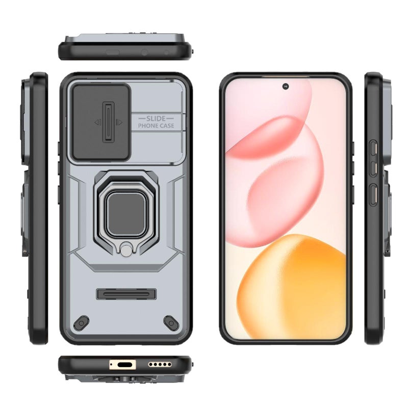 HuHa Case Cover For Honor 400 5G Global 156.5mm Sliding Camshield TPU + PC Shockproof Phone Case with Holder(Grey) - Image 3