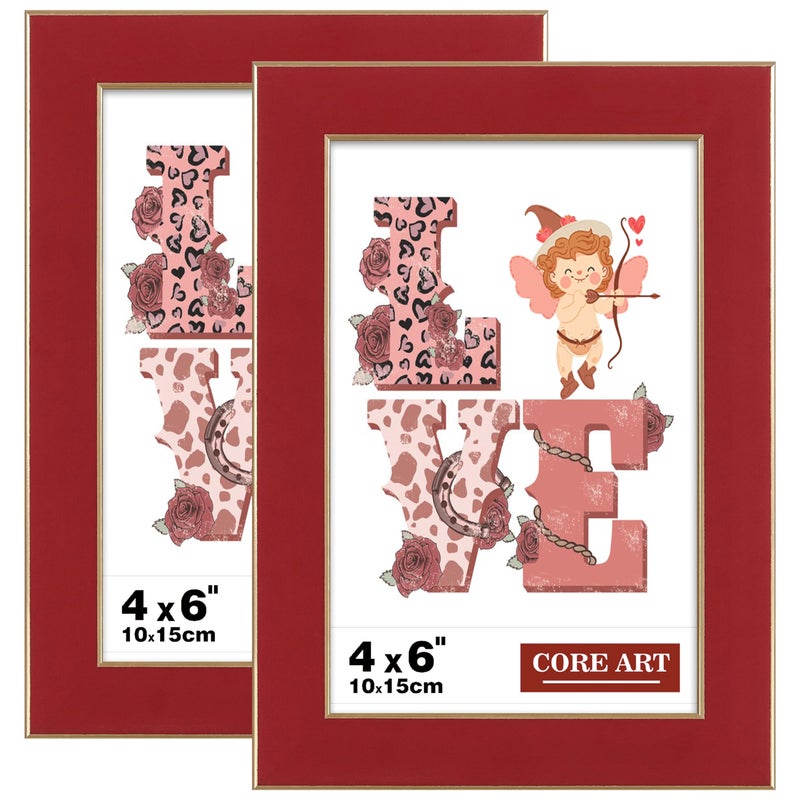 CORE ART 4x6 Picture Frames Red Photo Frames Set of 2  4 by 6 Colorful Frame with HD Plexiglass  Wall or Tabletop Display - Image 1