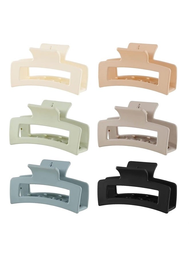 Auseibeely 6 Pack Square Claw Clips, Hair Claw Clips for Women Girls, 3.5" Medium Non-slip Hair Clips, Rectangular Claw Hair Clips, Matte Hair Claws Strong Hair Styling Accessories Jumbo Claw Clip for Thin Hair - Image 1