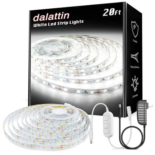 dalattin White LED Strip Lights, 20ft Dimmable Super Bright 24V Led Tape Light 6500K 360 LEDs Lights for Bedrooms, Mirror, Kitchen, Home Decoration Daylight White - Image 1