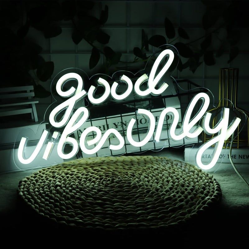JFLLamp Good Vibes Only Neon Signs for Wall Decor Neon Lights Led Signs Suitable for Living Beer Bar Game Room Hotel Birthday Party Restaurant Christmas Unique Gift for Lover 165 10 InchWhite