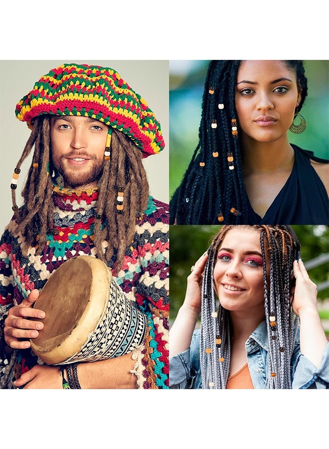 200pcs Large Hole Wooden Beads for Crafts, Vintage Round Natural Wood Hair Bead, 5 Colors Loose Spacer for DIY Macrame Rosary Necklace Bracelet Hair DIY Handmade Decor- 10x13mm & 9X10mm - Image 4