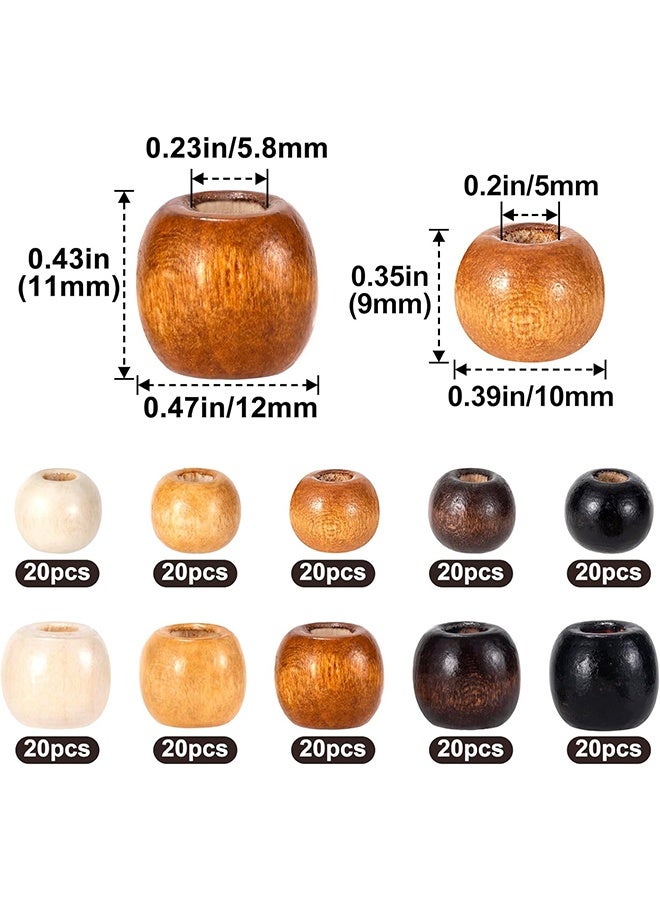 200pcs Large Hole Wooden Beads for Crafts, Vintage Round Natural Wood Hair Bead, 5 Colors Loose Spacer for DIY Macrame Rosary Necklace Bracelet Hair DIY Handmade Decor- 10x13mm & 9X10mm - Image 2