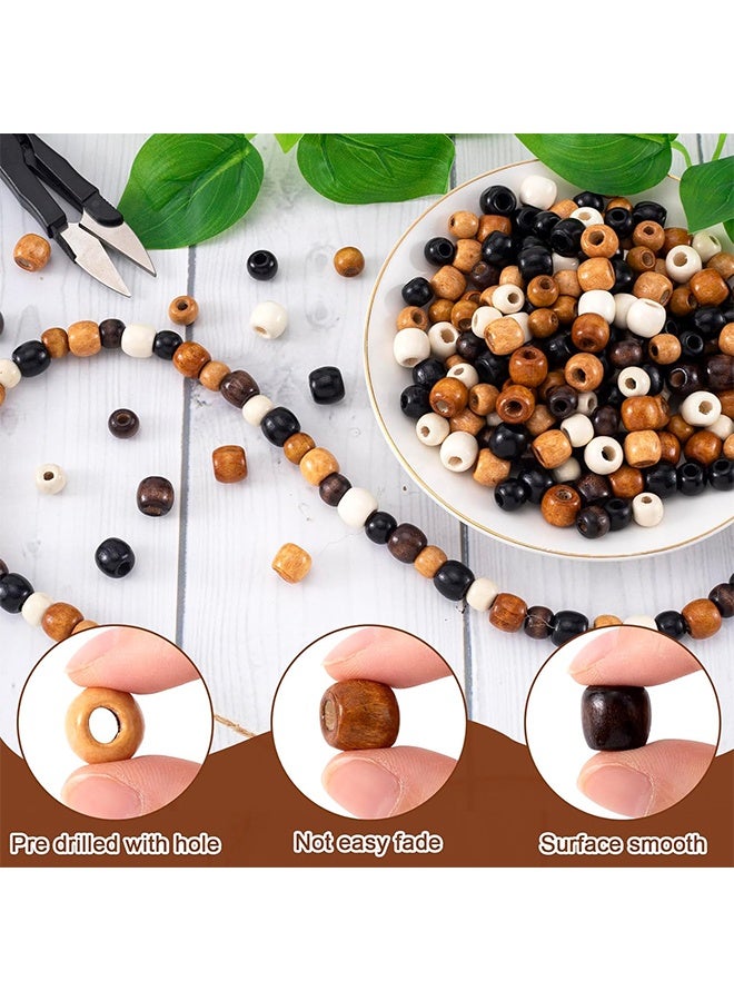 200pcs Large Hole Wooden Beads for Crafts, Vintage Round Natural Wood Hair Bead, 5 Colors Loose Spacer for DIY Macrame Rosary Necklace Bracelet Hair DIY Handmade Decor- 10x13mm & 9X10mm - Image 3