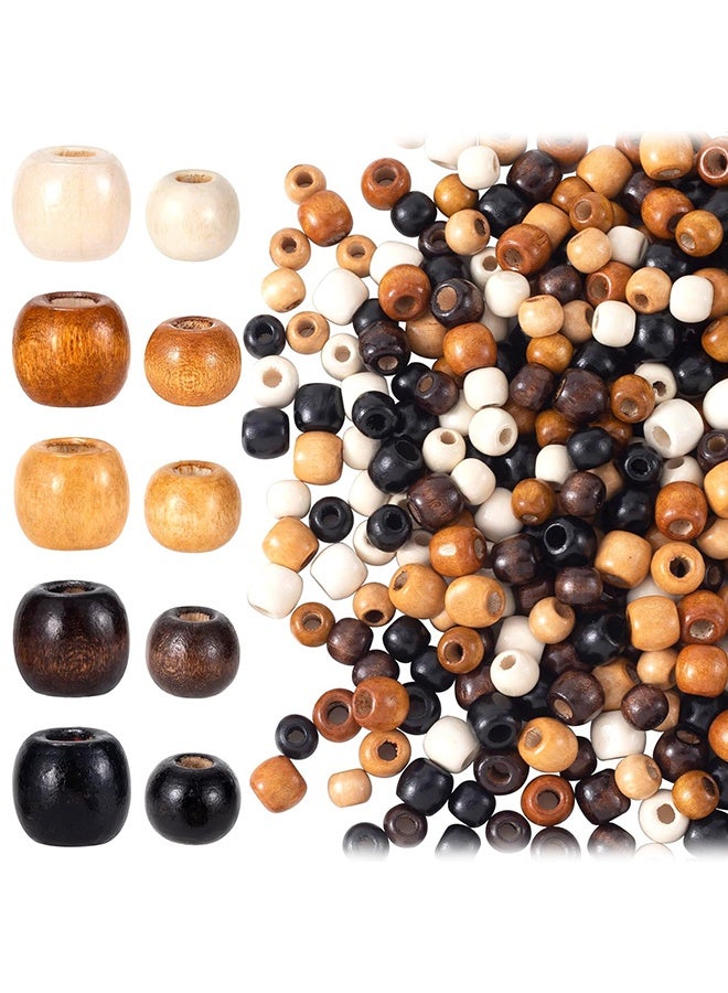200pcs Large Hole Wooden Beads for Crafts, Vintage Round Natural Wood Hair Bead, 5 Colors Loose Spacer for DIY Macrame Rosary Necklace Bracelet Hair DIY Handmade Decor- 10x13mm & 9X10mm - Image 1