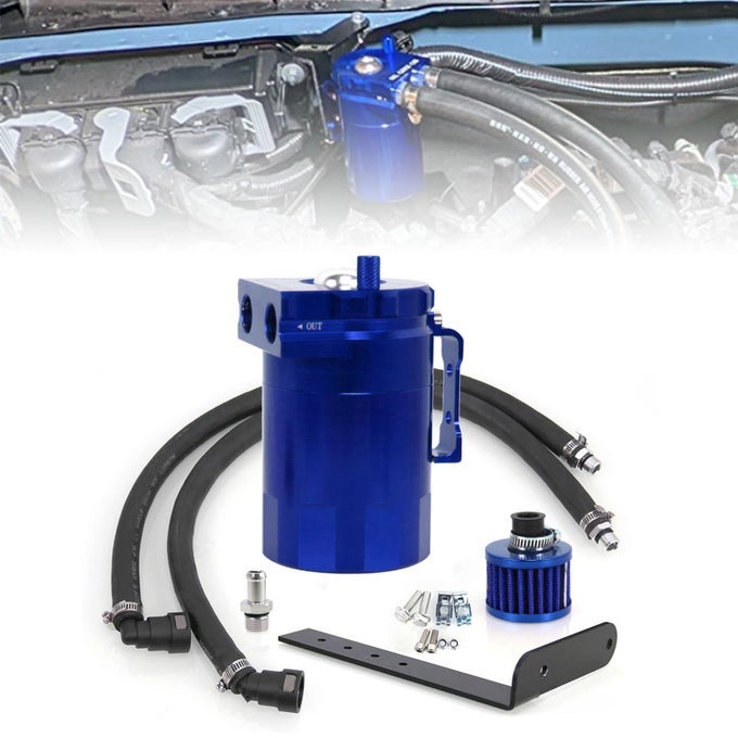 Oil Catch Can Kit Oil Separator Reservoir Tank Engine Polish Baffled Compatible With 20112019 Ford F150 27Eb 35Eb 50 Passenger Side With Breather Filter Blue 400Ml