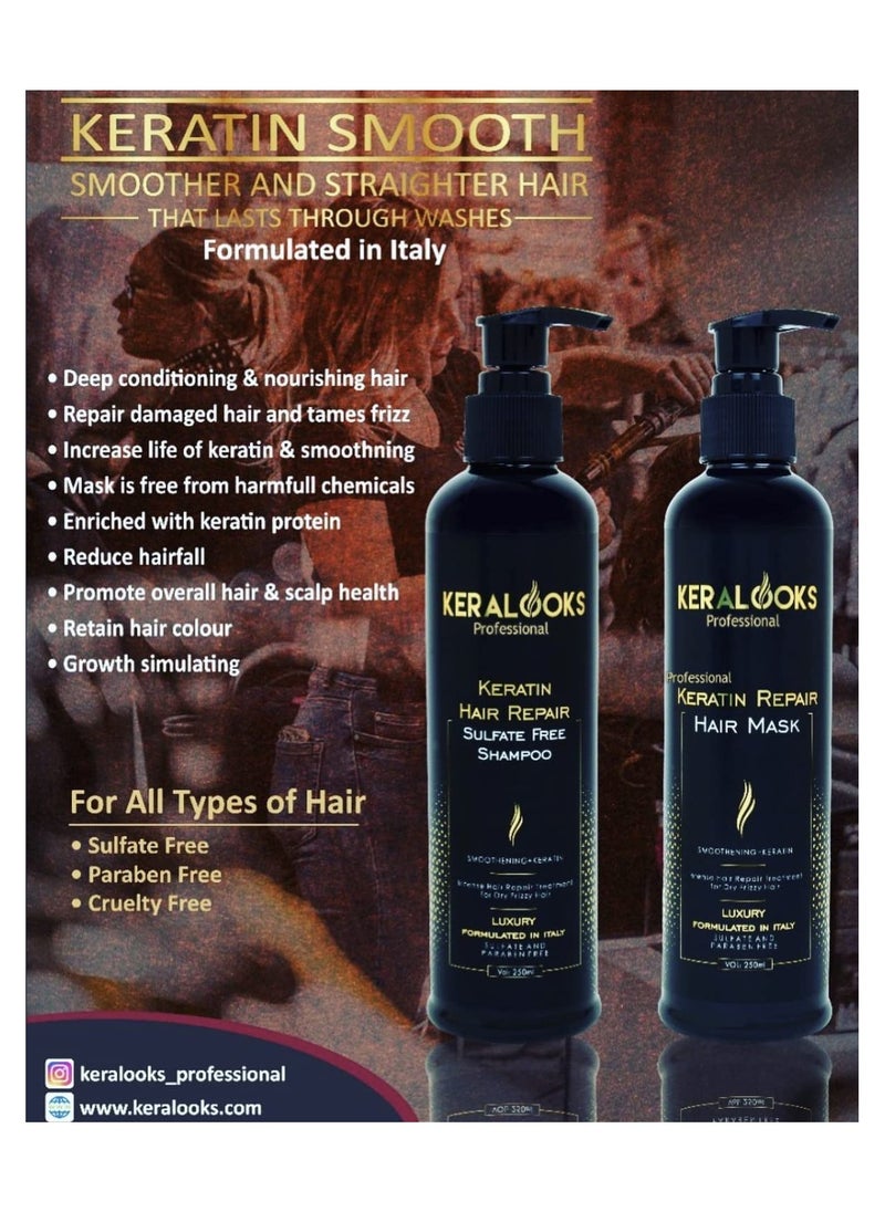 keralooks professional - Keralooks professional keratin shampoo 250ML And Hair Mask 250ml and Argan hair serum 50ML Combo pack Promote silky smooth and frizz free hair - Image 1