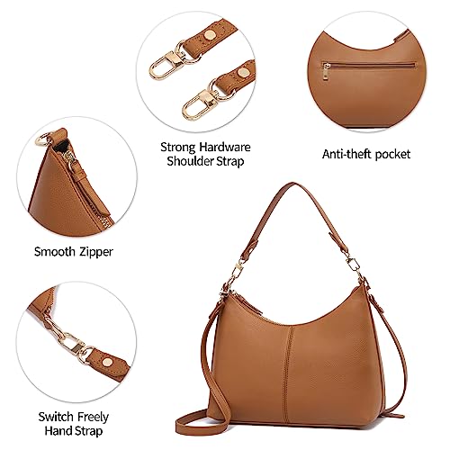 Keyli shoulder bag for women Small Tote Handbags Purse Trendy Zip Leather Crossbody Bags with Adjustable Strap Brown - Image 5
