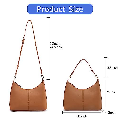 Keyli shoulder bag for women Small Tote Handbags Purse Trendy Zip Leather Crossbody Bags with Adjustable Strap Brown - Image 3