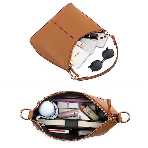 Keyli shoulder bag for women Small Tote Handbags Purse Trendy Zip Leather Crossbody Bags with Adjustable Strap Brown - Image 4