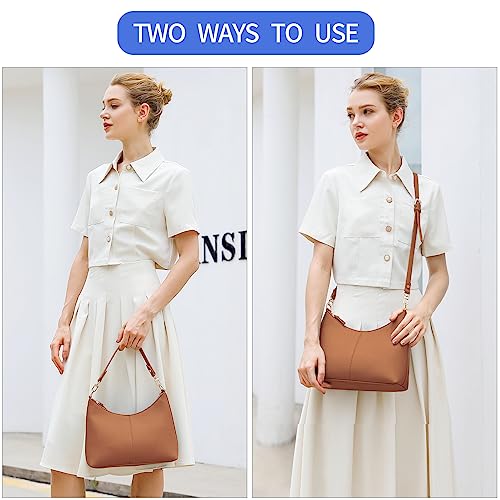 Keyli shoulder bag for women Small Tote Handbags Purse Trendy Zip Leather Crossbody Bags with Adjustable Strap Brown - Image 2