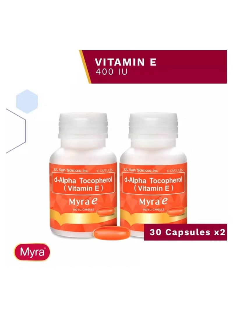 60 Capsules Myra E 400 IU Vitamin E d-Alpha Tocopherol by Myra E