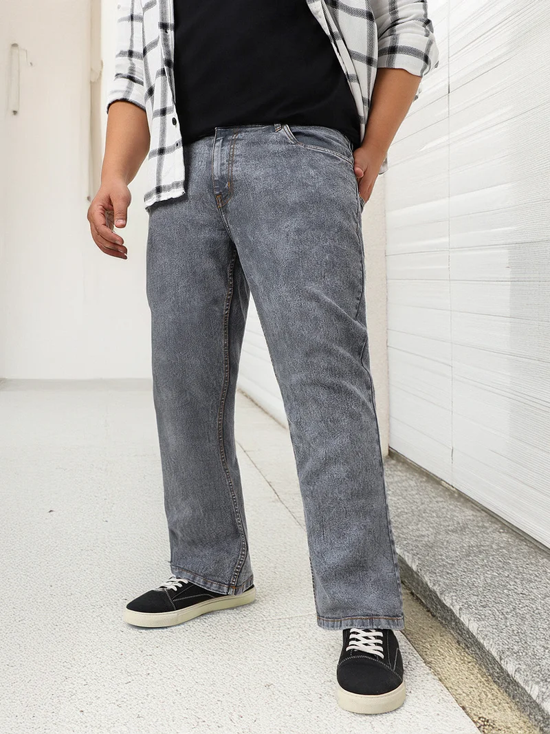 Urbano Plus Men's Light Grey Washed Bootcut Jeans Stretchable